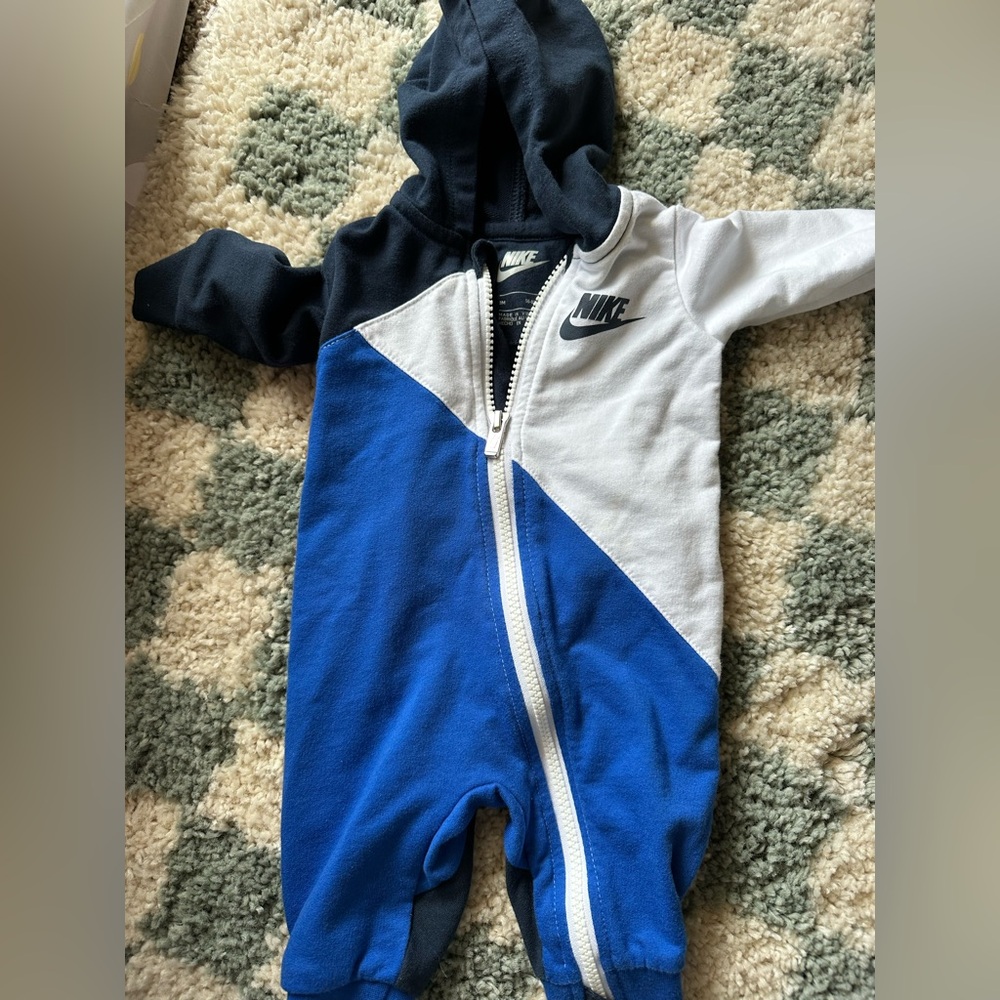 Nike baby zippered one piece bodysuit navy blue